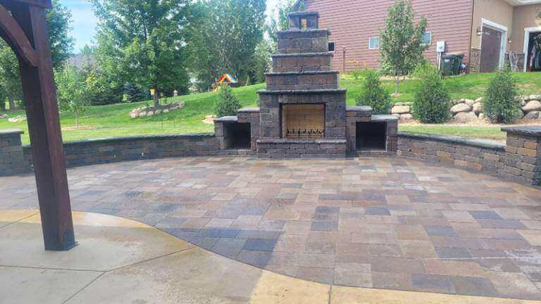 Patio and outdoor fireplace