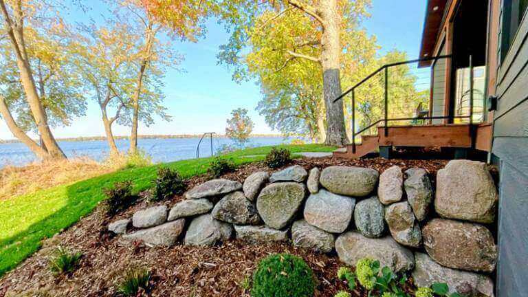 Retaining wall by house